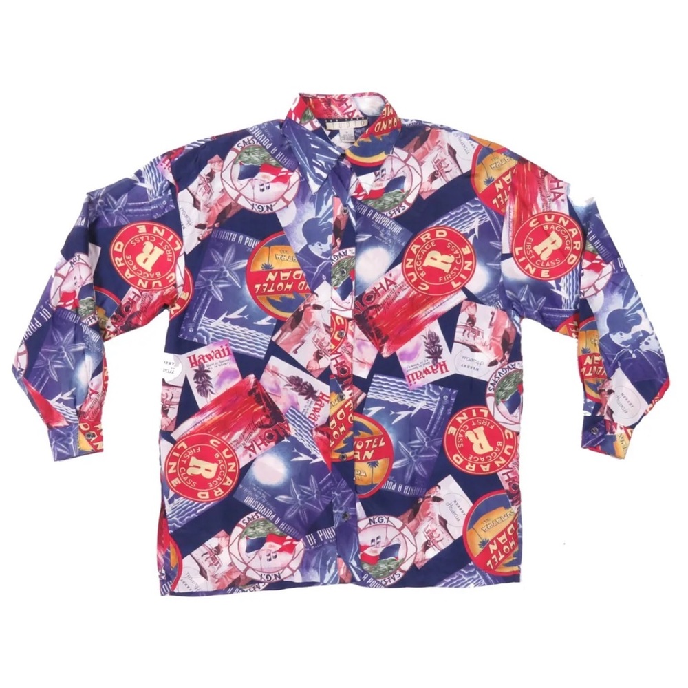 NWOT Vintage 90s Hawaiian Aloha Polynesian 100% Silk Womens Long Sleeve Shirt S